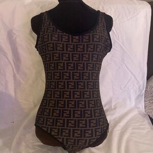 Fendi Black and Brown One Piece Authentic Swimsuit L